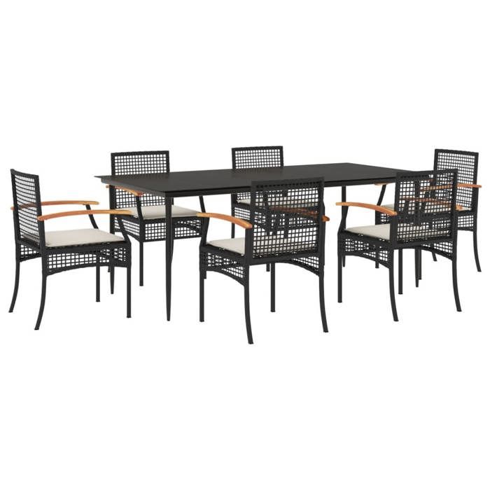 VidaXL Ensemble à Manger de Jardin avec Coussins 7pcs, Table et Chaise de Terrasse, Meubles de Patio, Mobilier d'Extérieur, 3213601