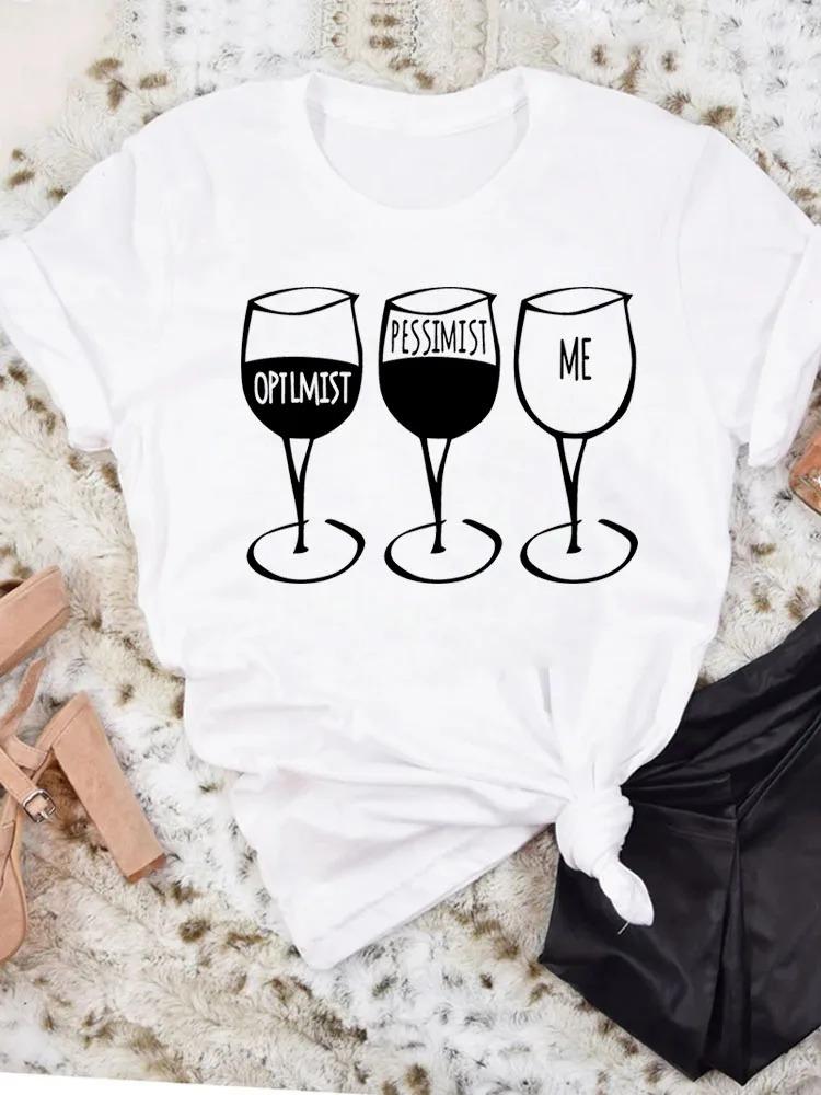 AM Coffee PM Red Wine TShirt Casual Short Sleeve Y2k Tops Womens Clothing Simple Design Fashion Harajuku White Graphic Tees