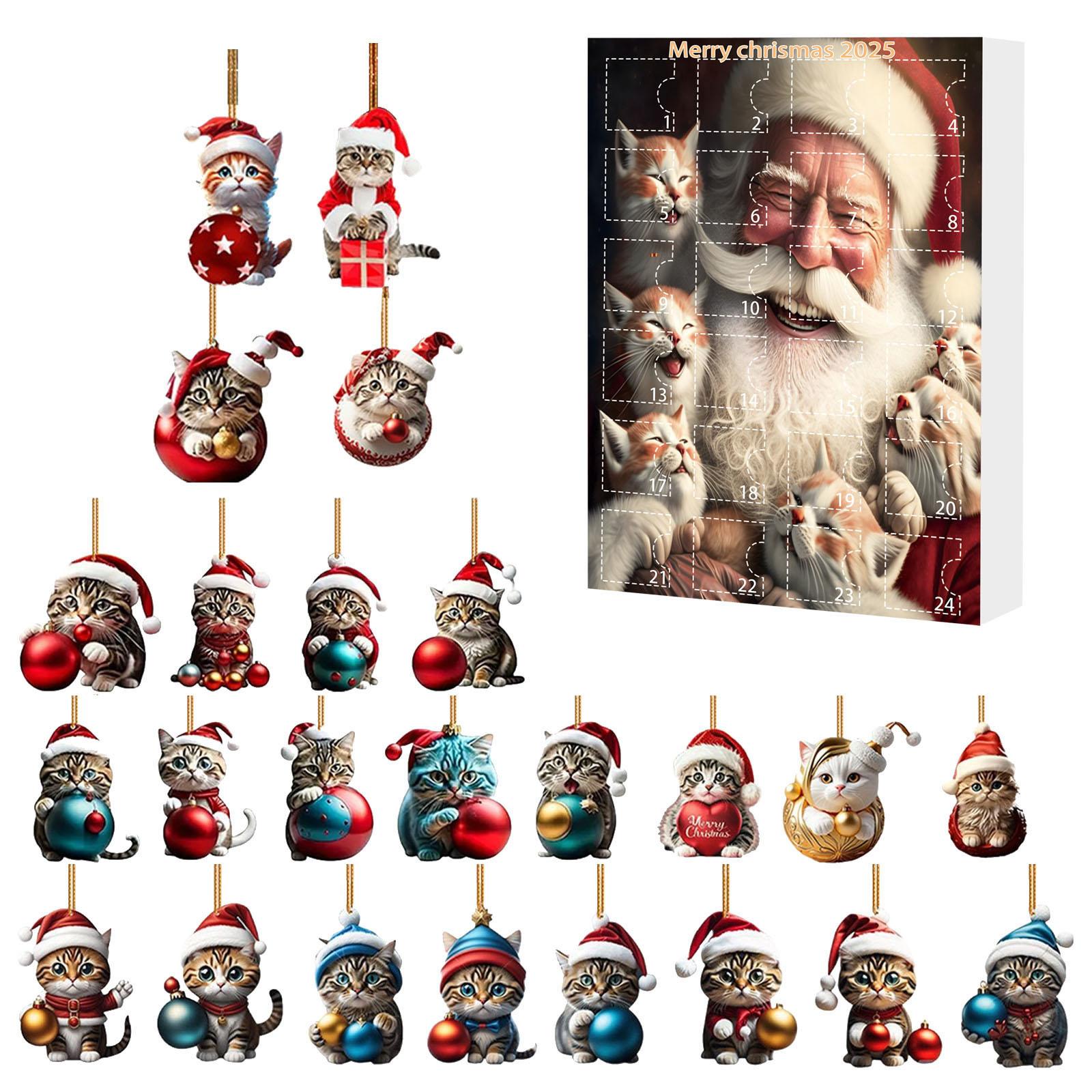 

Christmas Advent Calendar with Santa Hats Kitten Countdown Calendar Acrylic Hanging Cat Ornaments for Kids Toddlers Xmas Gifts