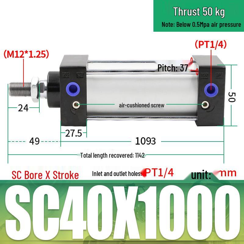 SC63 High Thrust Small Pneumatic Cylinder, Model SC40/50/80/100*125X150X200X500-S