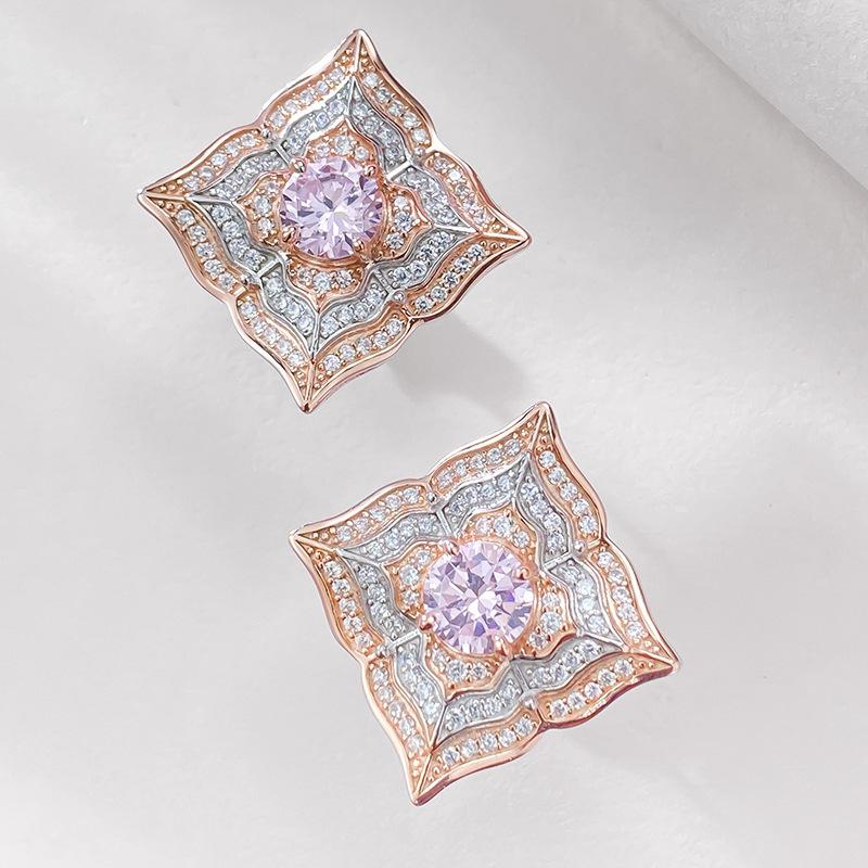 Luoxi Temple Jewelry: 2023 S925 Silver 6mm Pink Diamond Stud Earrings for Women