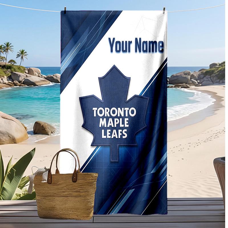 Toronto Maple Leafs Custom Beach Towel, Print Your Name Text Lightweight Absorbent Towel for Swimming Travel