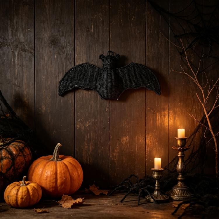 Halloween Bat Door Hanging Decoration, Black Paper Rope Wall Ornament for Window Ceiling Backdrops Home Display