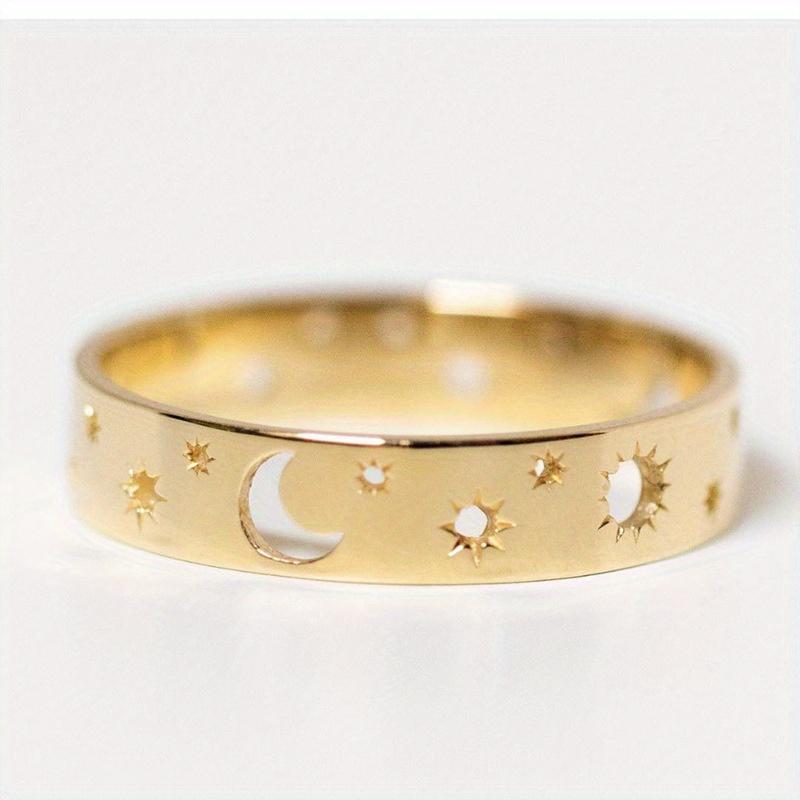1Pc Simple Star and Moon Hollow Ring, Suitable for Both Men and Women
