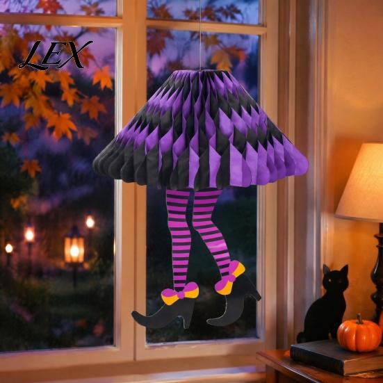 Seasonal Lawn Ornaments Halloween Honeycomb Witch Leg Ornament, Foldable Paper Creepy Garden Hanging Decoration for Party, Holiday Home Decor Festive
