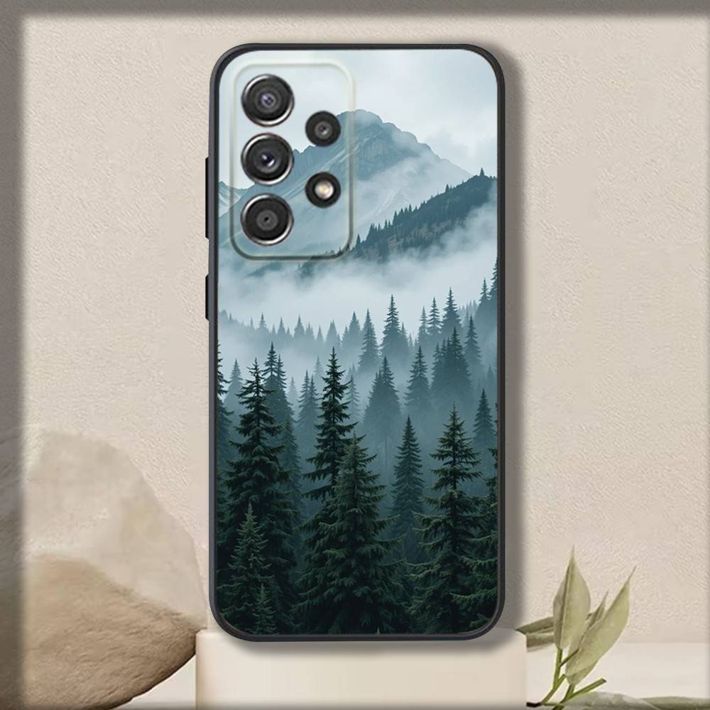 Art Forest Mountains Phone Case For Samsung S 25,24,23,22,30,21,10,9,Ultra,Plus,Lite,FE,4,5 G Soft Black Case