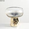 Gilded Transparent Glass Vase Wrinkled Texture Flower Pot Table Decoration Flowers Arrangement Floral Vases Room Aesthetic Decor