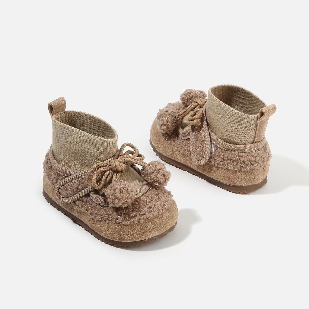 2025 Winter Baby Girl Plush Cotton Shoes with Bowknot: Soft Sole, Velvet Fur, Cute Korean Style Toddler Footwear