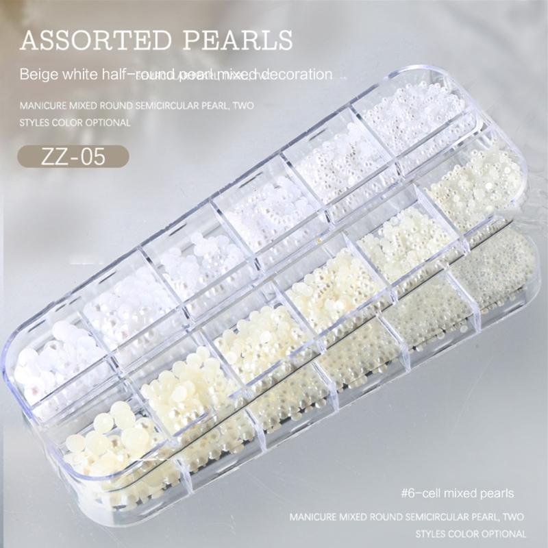 Nail Art Rhinestones Half Round Pearls Bead Mixed Size White Round Flatback Pearls For DIY Decoration Nail Bead Stones