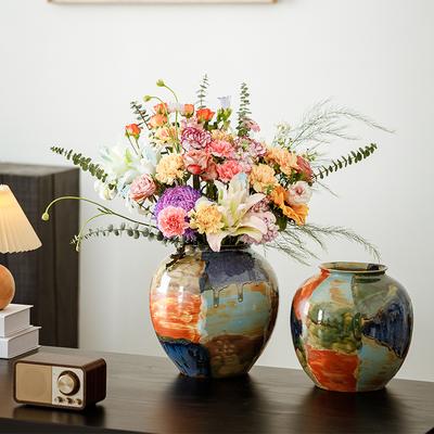Ceramic Vase Color Irregular Stitching Hand-doodle Flower Vase Floral Arrangement Accessories Terrarium Home Decoration