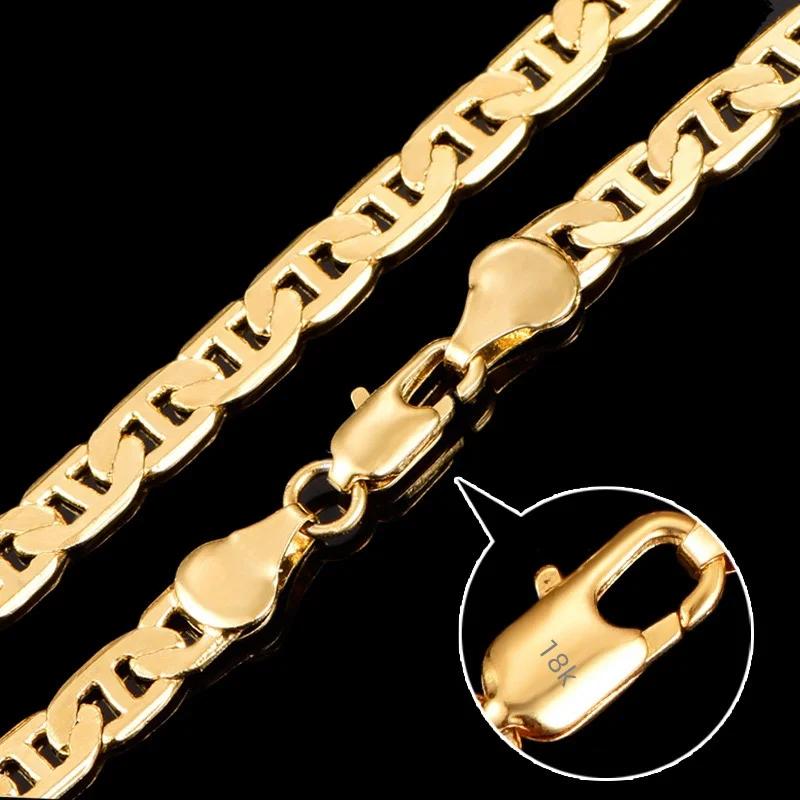 925 Sterling Copper Necklace 6mm Flat Day Chain Necklace Bracelet Zircon Gifts for Men and Women 20cm/45-60cm 18K Gold