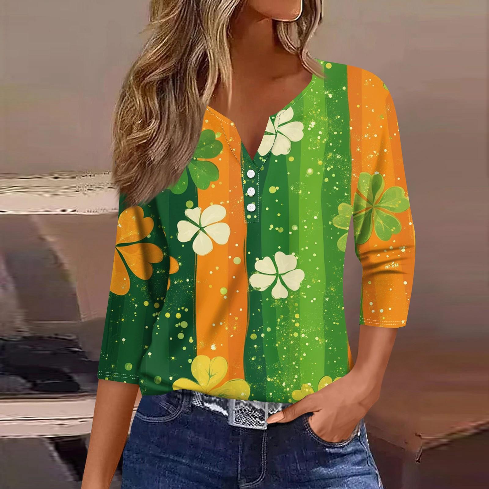 

Жен. Футболка Футболка С принтом Пуговицы Рукав 3/4 Повседневные Выходные Мода Классический V-образный вырез Обычный Топ XL