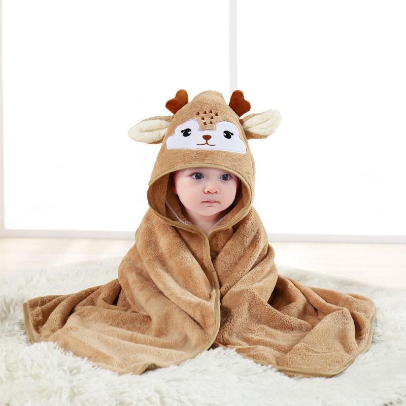 Cartoon Baby Hooded Cape Blanket - Soft Coral Fleece for Bath and Snuggle
