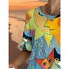 Women's Loose Fit Short Sleeve T-Shirt Printed with Colorful Abstract Cat Design Suitable for Daily Commuting