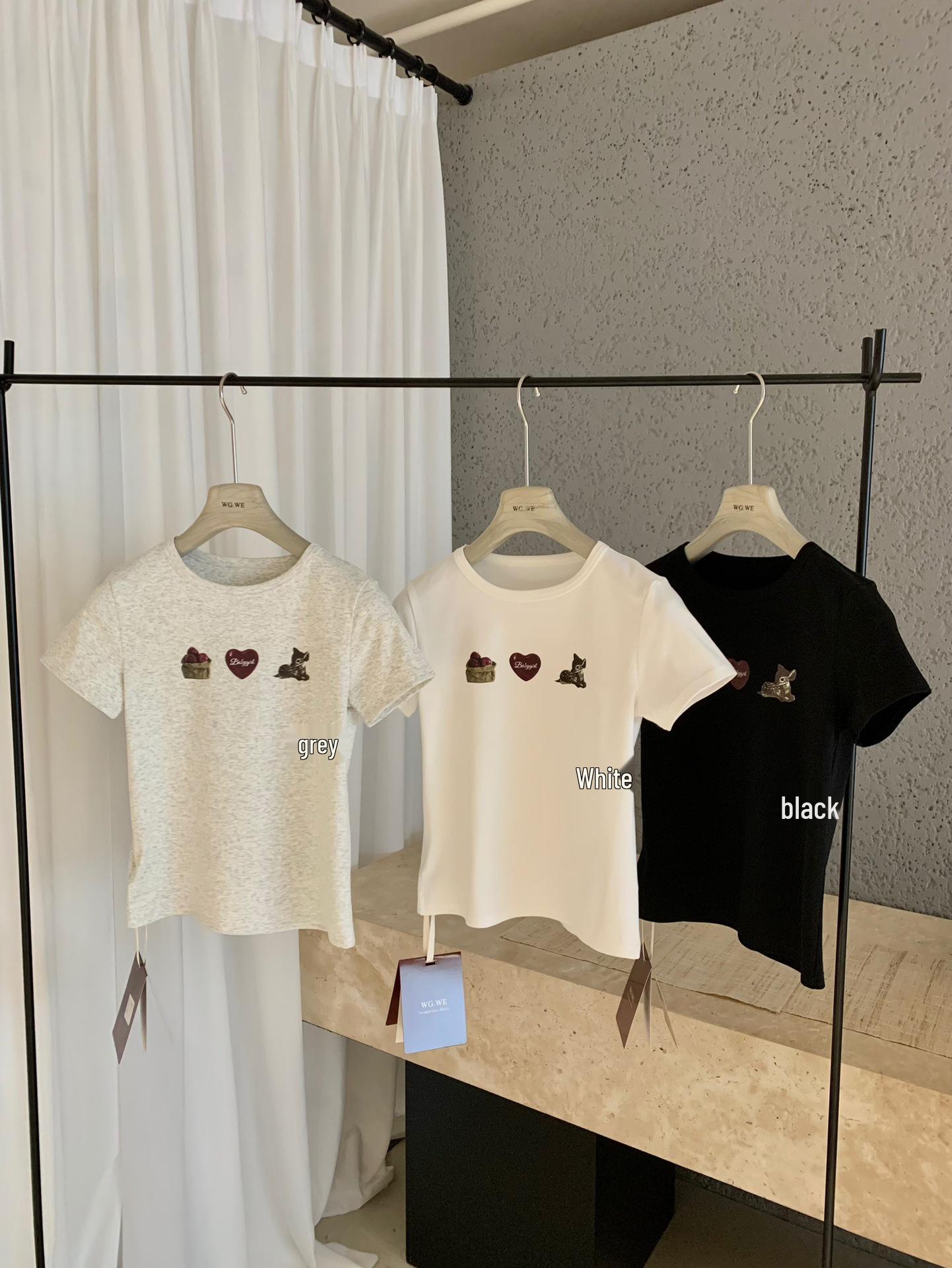 Women s Short-Sleeve Heart Embroidery Slim Fit T-shirt Medium чёрный