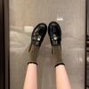 Women's Chunky Heel Gold Coin Loafers: Round Toe, Soft Sole, Slip-On Single Shoes for Autumn/Winter.