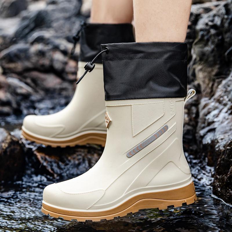 Winter velvet rain shoes men's medium tube thick-soled non-slip men's wear-resistant water shoes outdoor waterproof and warm rain boots