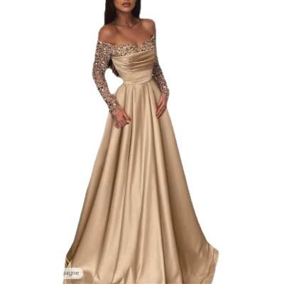 Europe Beautiful Woman Banquet Long Sleeve Temperament Socialites Will Host Aura Queen Sequined Evening Dress