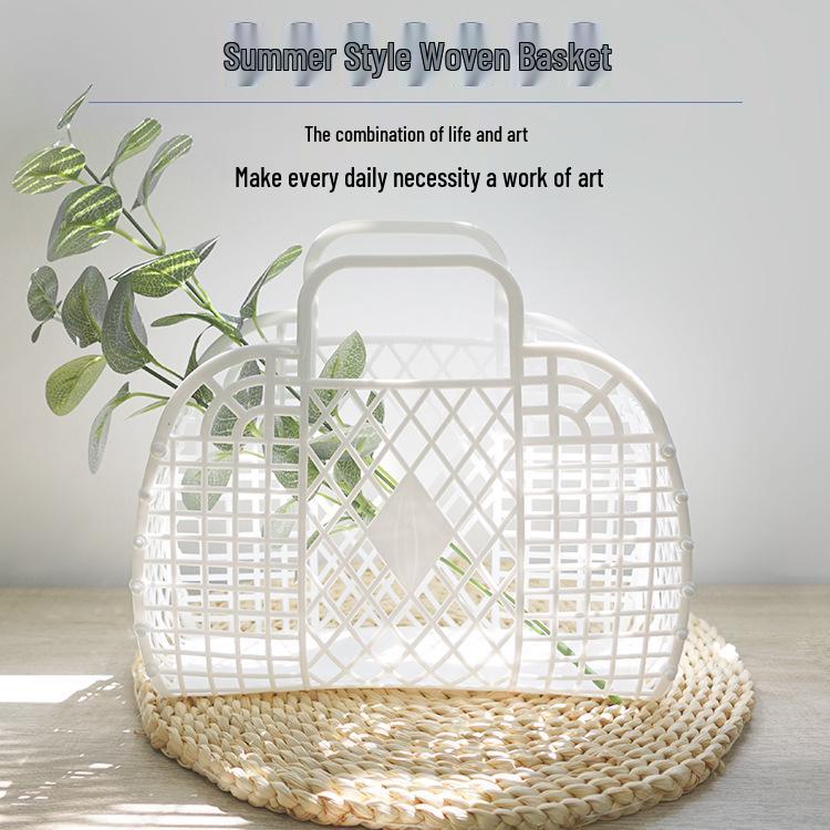 Foldable Plastic Supermarket Tote Basket - Hollow Design for Shopping, Fruits, Toys, and More.