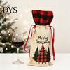 Christmas Party Table Decorations Wine Gift Bag, Reusable Burlap Bottle Cover with Drawstring, Plaid Bags Xmas Tree Gnome Truck Print Sleeves