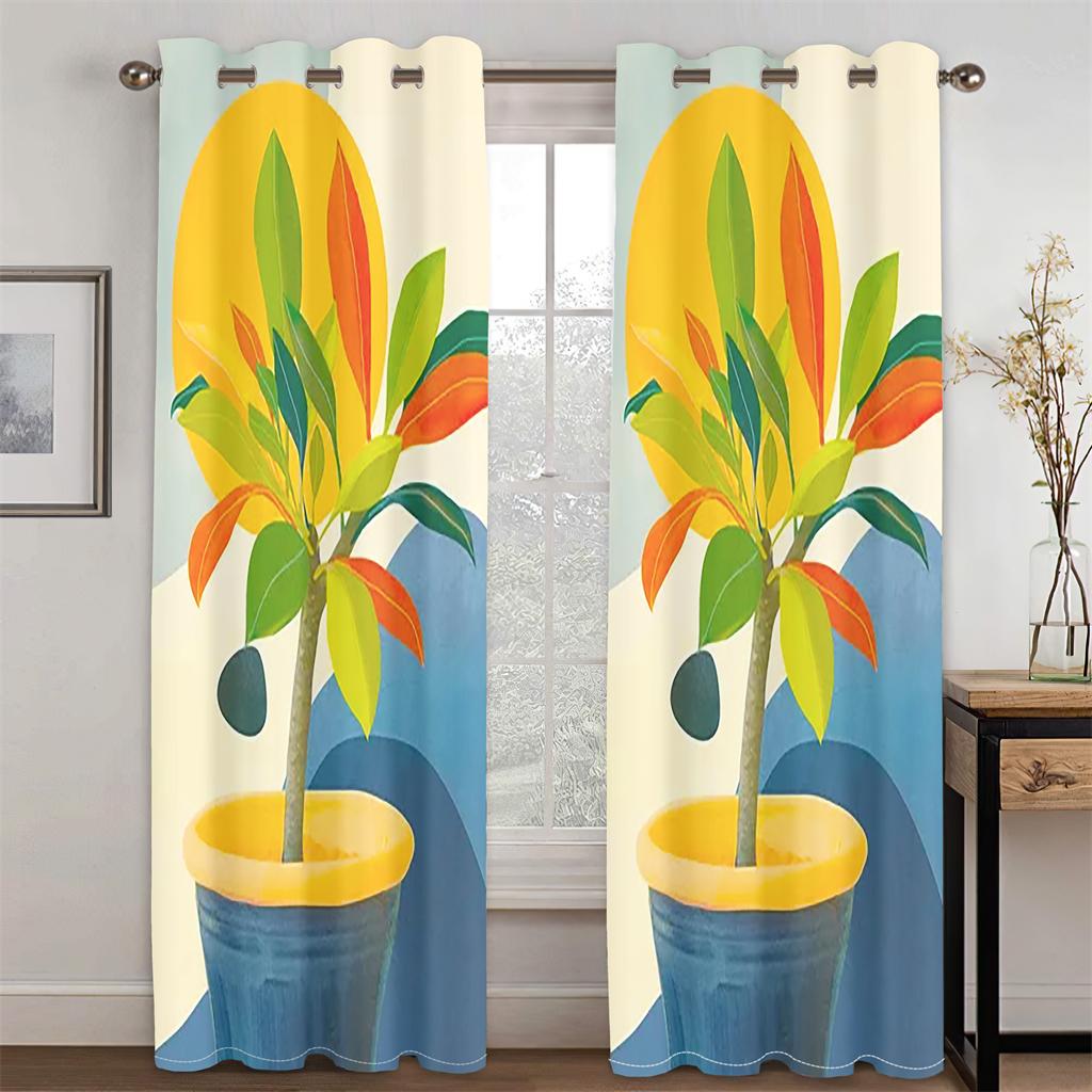 Moderner minimalistischer Kunststil Pflanze Grünes Blatt Vorhänge 2 Paneele Wohnzimmer Schlafzimmer Balkon Arbeitszimmer Friseursalon Dekorative Vorhänge