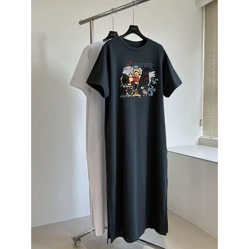 

Женское платье-футболка с короткими рукавами и круглым вырезом, большого размера, свободного кроя, длинное, в стиле кэжуал, длиной до колена, для сна 4XL темно серый