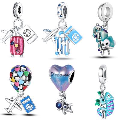 Original Copper Charm Beads Air Balloon Luggage Chameleon Charms Pendant For Women Diy Birthday Jewelry Gifts