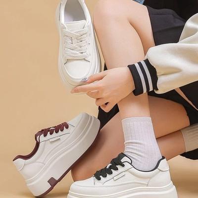 Spring New Versatile and Thin Breathable Height-increasing Sports and Leisure Board Shoes Thick-soled Muffin Little White Shoes Women