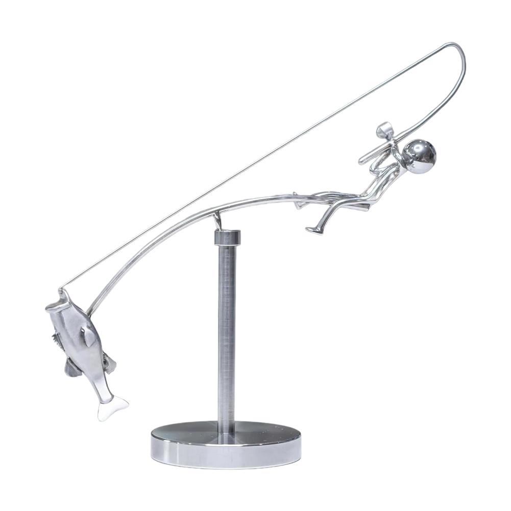 The Fisherman Balancing Sculpture Polished Stainless Steel Fisherman Balancing Handicraft Ornament Desktop Craft Decoration