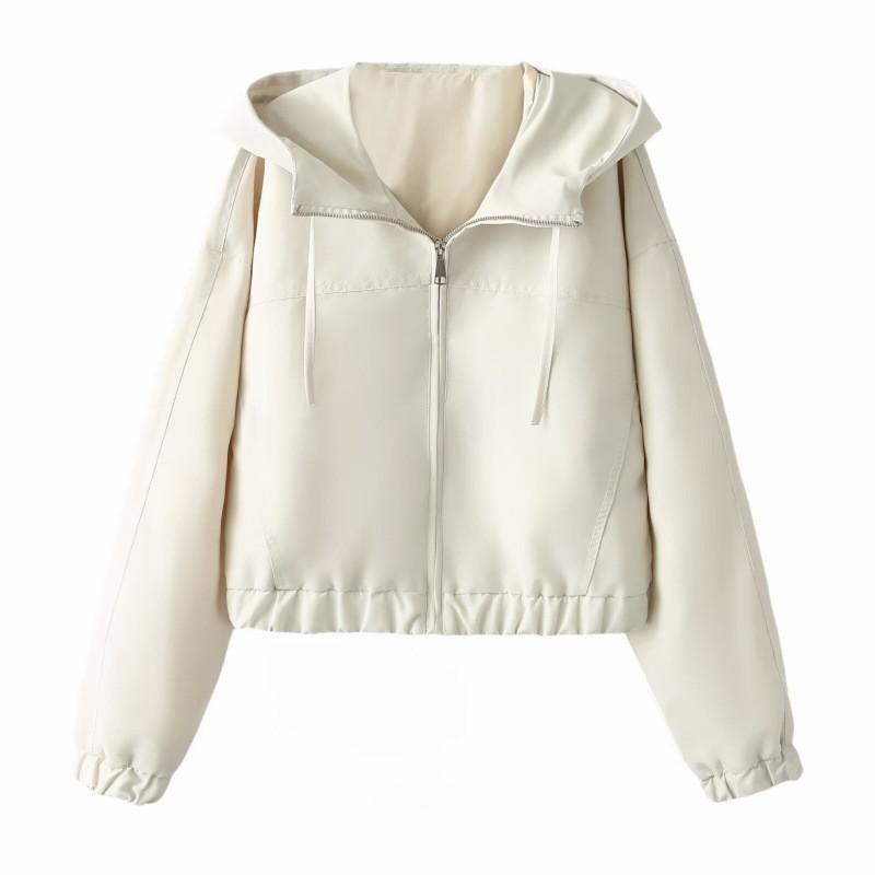 Womens 2026 Hooded Zip-Up Short Jacket Cotton Blend Loose Fit Casual Outerwear
