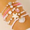 Ensemble 5 pièces Style Océan Doux Coquillage Étoile de Mer Rose Blanc Perle Perles Bracelets pour Femmes Amies Ensembles de Bijoux Empilables Cadeaux