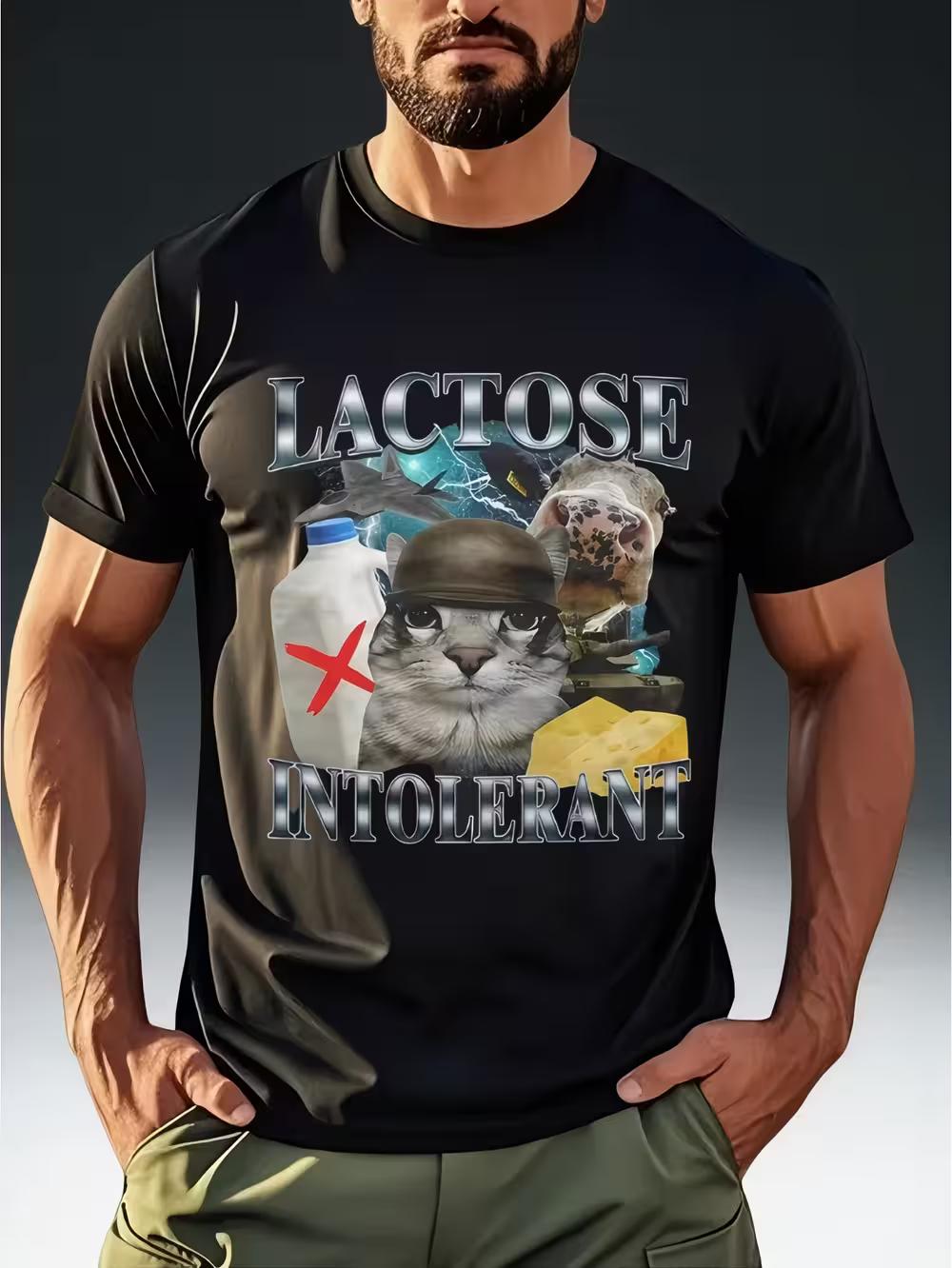 Men s Funny  Lactose Intolerant  Print T-Shirt - Humorous Milk Chugging Design S