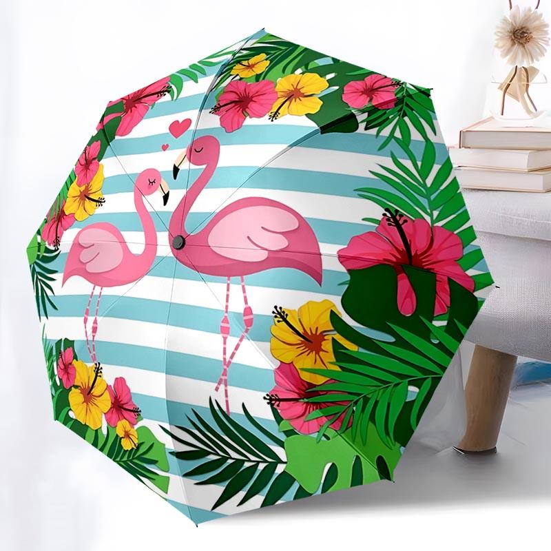 Flamingo Pattern Folding Umbrella Fashion Auto-Open 8 Iron Ribs Plastic Handle Foldable Sunshade Perfect Christmas Gifts