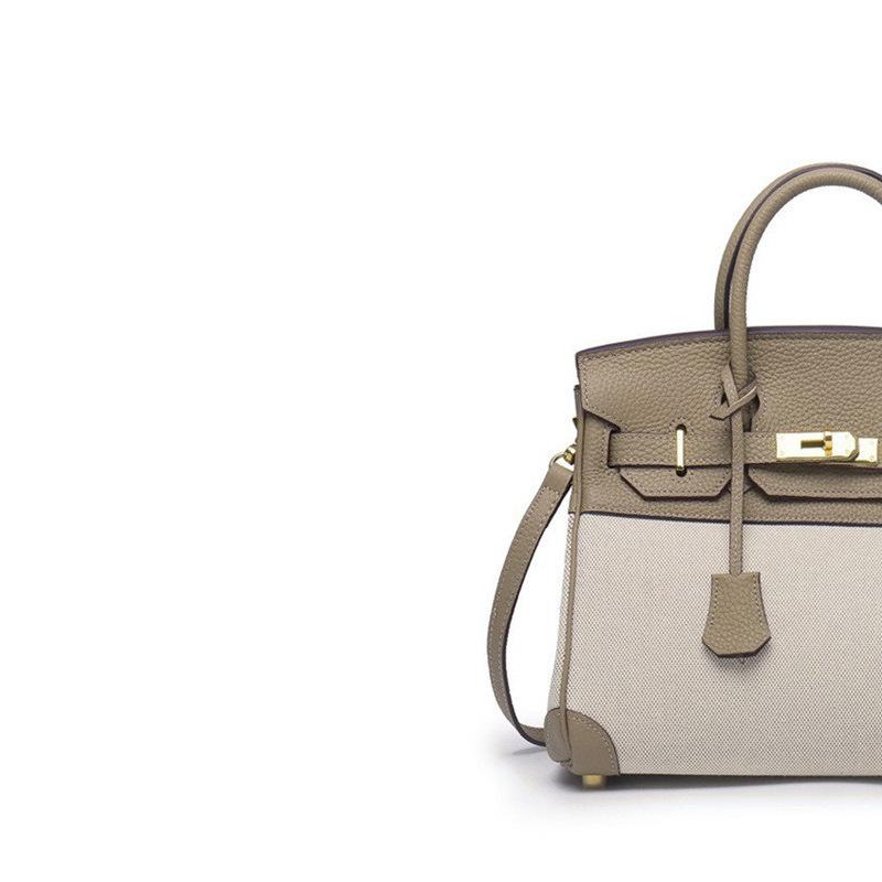 European and American new leather women's bags, first layer cowhide with canvas fashion platinum bags, women's handbags, shoulder bags
