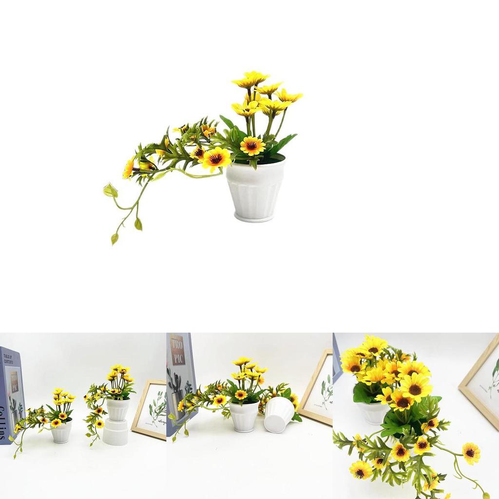Sunflower Artificial Plant Mini Round Pot For Home Decor And Photography Props