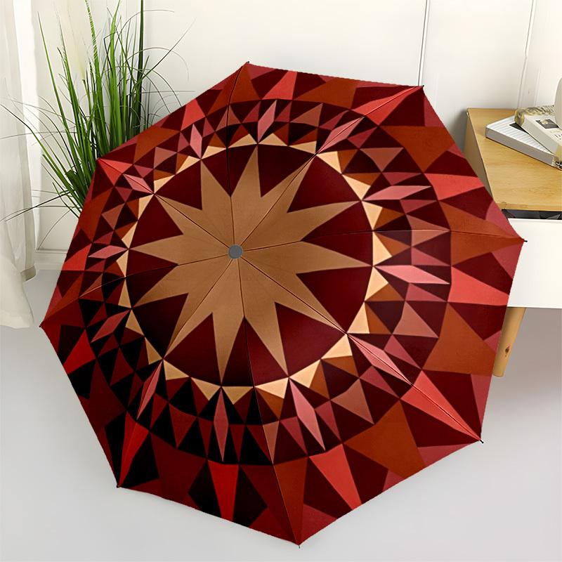 

1pc Kaleidoscope Pattern Automatic Umbrella - Stylish, Durable, with 8-Rib Manual Open Design, Elegant Black Handleyy250920147