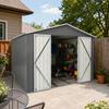 Metal Garden Shed 10x8 ft with Apex Roof in Grey as Outdoor Storage. The shed is equipped with an integrated floor frame. Floor area: 7.46 m².
