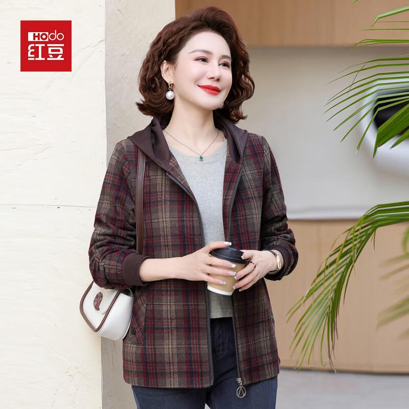 

Женская клетчатая куртка Hodo с капюшоном и застежкой-молнией на осень 3XL