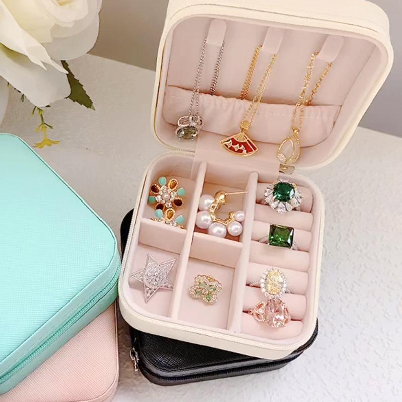 Mini scatola portaoggetti portatile per gioielli, custodia per gioielli, custodia in pelle, orecchini, collana, anello, display per organizzatore di gioielli