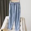 Plus Size Womens High Waist Tencel Cotton Blend Denim Jeans Loose Fit Cropped Harem Pants
