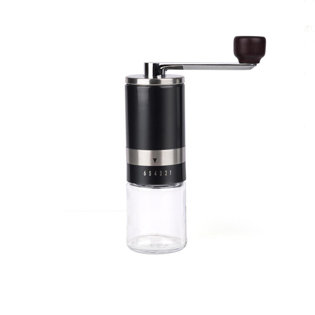 Stainless Steel Hand-Crank Coffee Grinder with Glass Hopper & Adjustable Multi-Gear Control