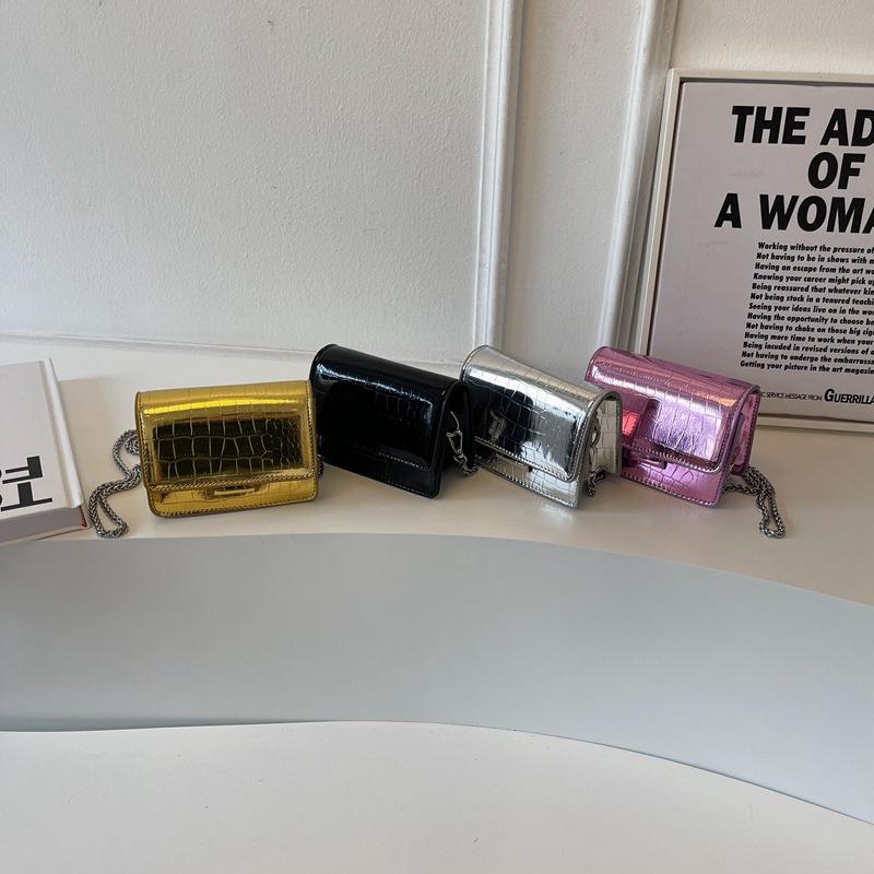 Individuelle Damentasche mit Krokodilmuster, Lackleder, Laser, modisch, ausländischer Stil, Kette, einfache kleine quadratische Tasche, vielseitige Mini