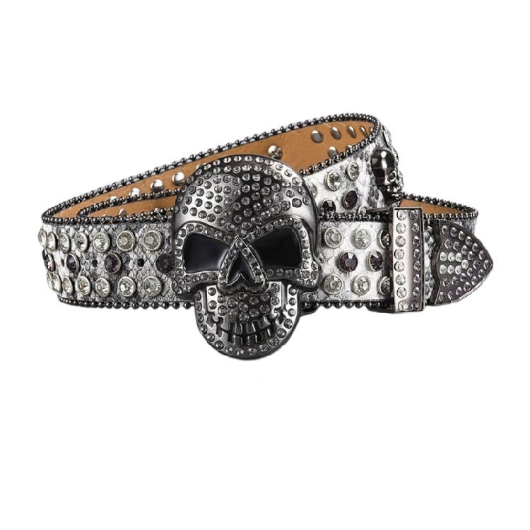 Elegant Crystal Belt Woman Elegant Skull Studded Waiststrap Goth Decorative Belt