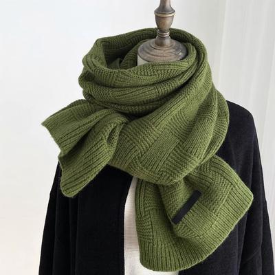 Korean Style Minimalist Solid Color Knitted Green Scarf Couple Autumn Winter Literary Warm Faux Cashmere Long Neck Wrap