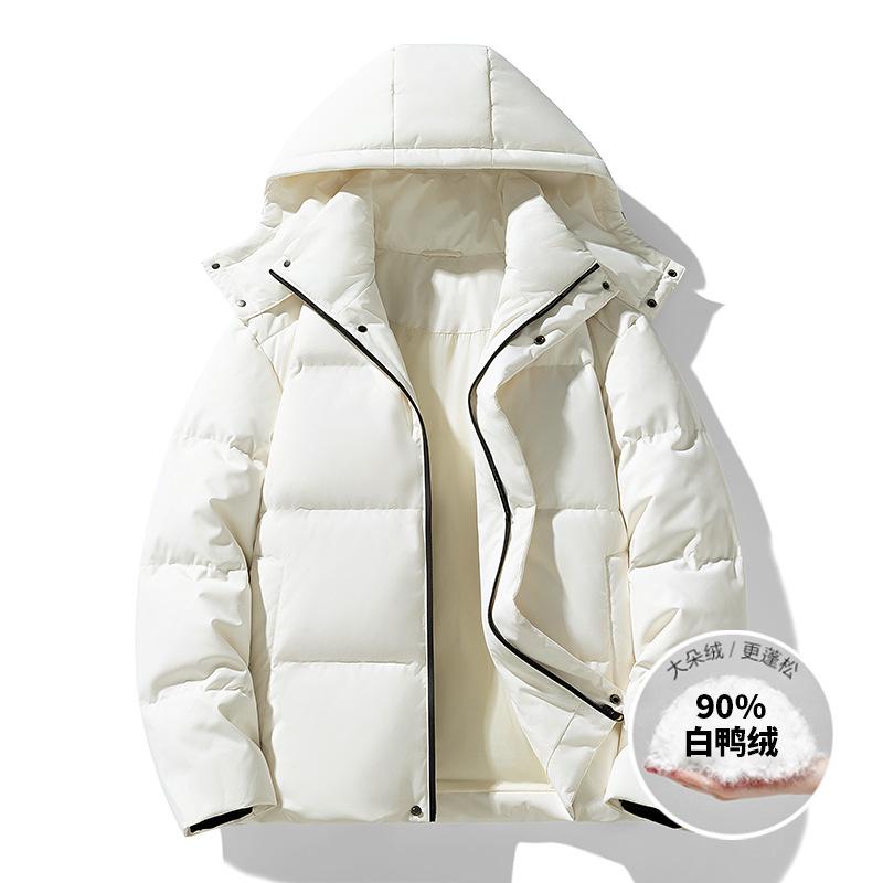 Winter new men's Korean solid color hooded white duck down warm and versatile down jacket couple men's and women's jackets