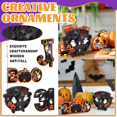 Halloween Wooden Ornaments Halloween Decorative Light Spooky Wood Sign Table Decor Light For Living Room Kitchen