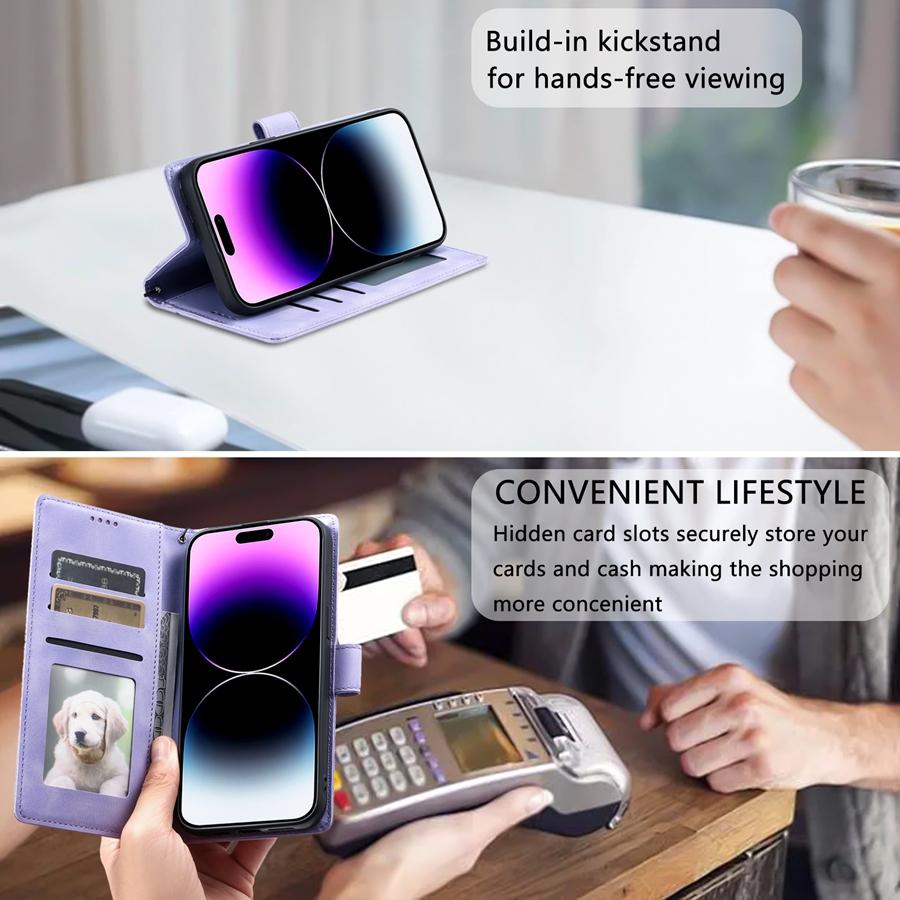 Wallet Phone Cases with Card Holder + Photo Frame Compatible with iPhone 17 16 15 14 13 12 Samsung Galaxy S25 S24 S23 A56 A55 A54 Kickstand Flip Cover