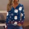 Women's T Shirt Tee Christmas Printed Button Long Sleeve Tunic Daily Weekend Fashion Basic V- Neck Regular Top