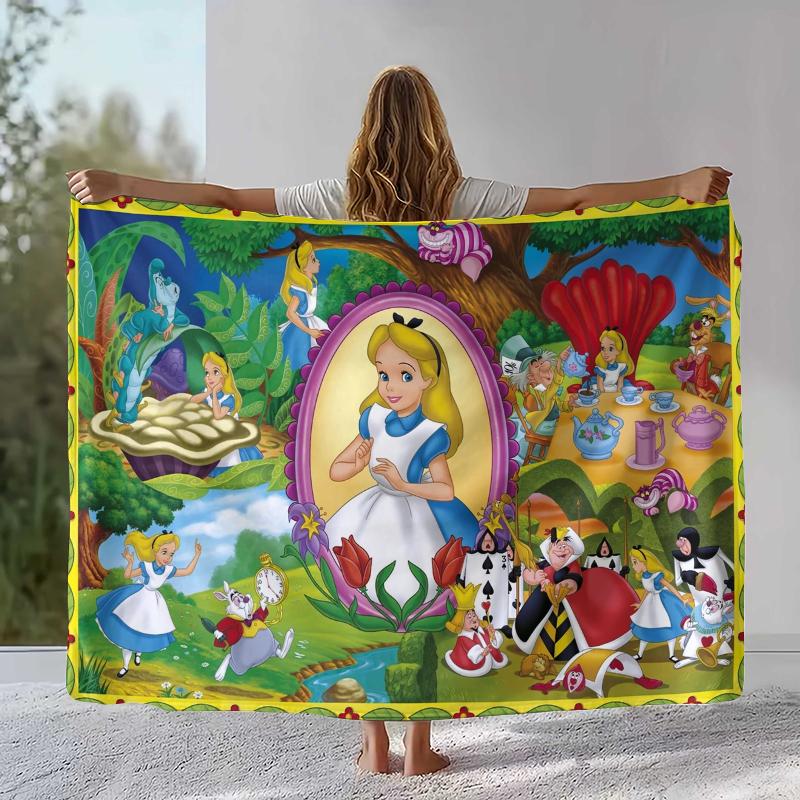 Coperta in Flanella Gatto Sorridente Cartone Animato Alice nel Paese delle Meraviglie, Plaid Peluche Caldo Ultra Morbido per Casa Camera da Letto Letto Divano Coperta Regalo per Bambini