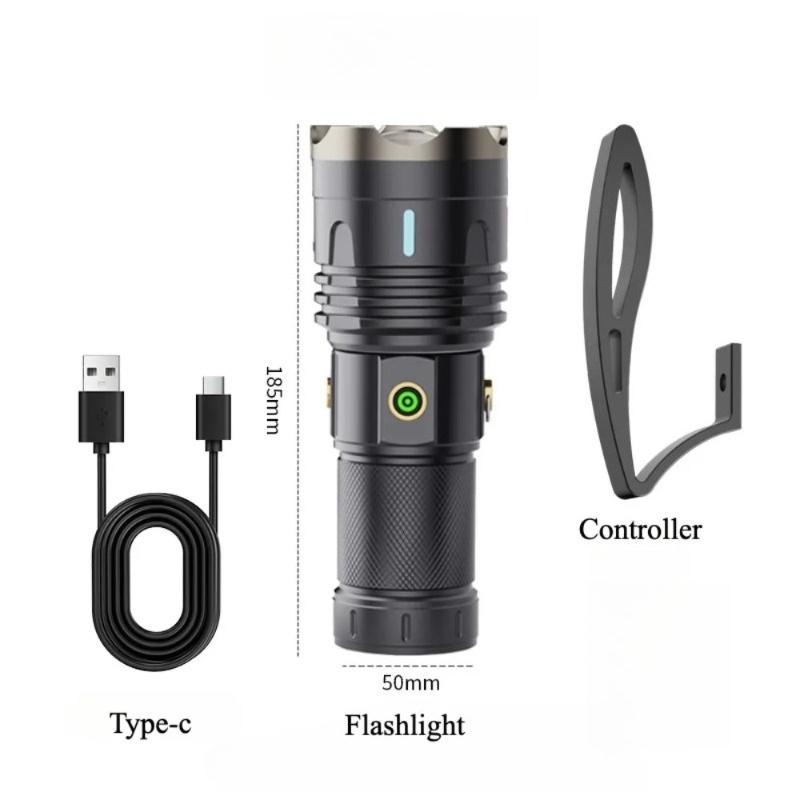 

Мощный светодиодный фонарь сверхдальнего действия, зарядка Type-C, сильный свет, 3 режима, зум, ручной фонарь для кемпинга на открытом воздухе plastic